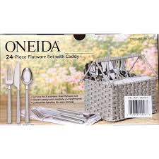 Oneida 24-Piece Stainless Steel Flatware Set with Woven Caddy - Grey - Image 4