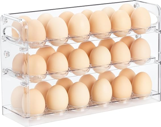 Sleek Kitchen 36-Count 3-Tier Folding Refrigerator Door Egg Organizer Rack