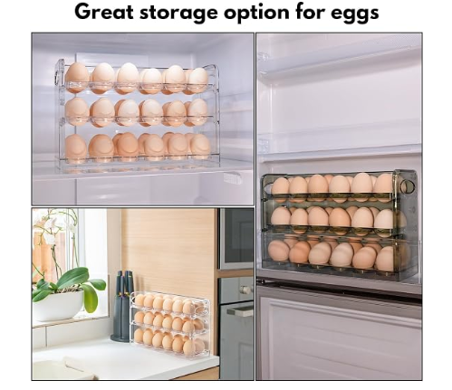 Sleek Kitchen 36-Count 3-Tier Folding Refrigerator Door Egg Organizer Rack - Image 2