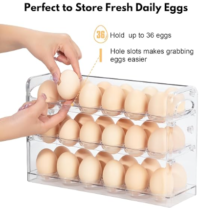 Sleek Kitchen 36-Count 3-Tier Folding Refrigerator Door Egg Organizer Rack - Image 3