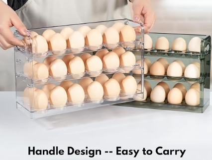 Sleek Kitchen 36-Count 3-Tier Folding Refrigerator Door Egg Organizer Rack - Image 5