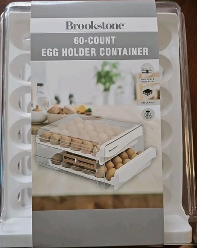 Brookstone 90-Count 3-Tier Rolling Egg Holder Container - Refrigerator Organizer