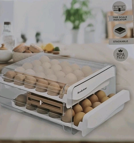 Brookstone 90-Count 3-Tier Rolling Egg Holder Container - Refrigerator Organizer - Image 3