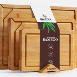 Kikcoin Organic Bamboo Cutting Board with Juice Groove - Heavy Duty Chopping Board