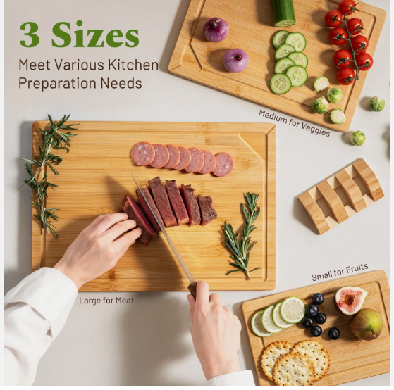 Kikcoin Organic Bamboo Cutting Board with Juice Groove - Heavy Duty Chopping Board - Image 5
