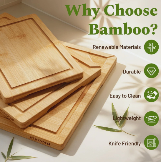 Kikcoin Organic Bamboo Cutting Board with Juice Groove - Heavy Duty Chopping Board - Image 6