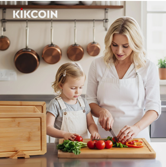 Kikcoin Organic Bamboo Cutting Board with Juice Groove - Heavy Duty Chopping Board - Image 7