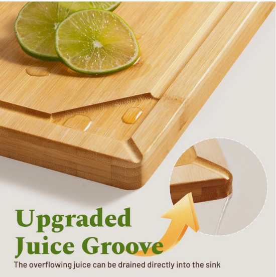 Kikcoin Organic Bamboo Cutting Board with Juice Groove - Heavy Duty Chopping Board - Image 8