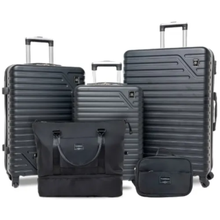 ravelhouse 5-Piece Hardside Luggage Set With TSA Lock - Black / Charcoal