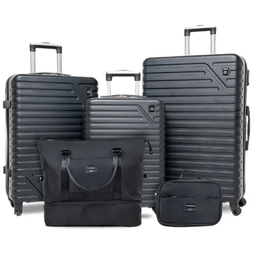 ravelhouse 5-Piece Hardside Luggage Set With TSA Lock - Black / Charcoal